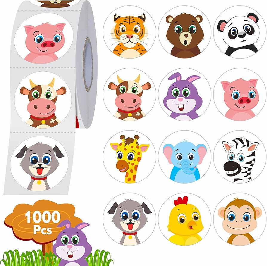 1000 PCS Round Animal Stickers, 12 Designs Cute Land Animals Animals Stickers Water/Tear Resistan... | Amazon (US)