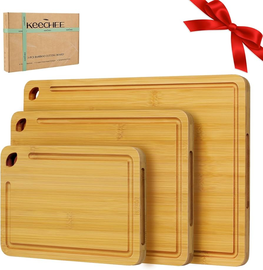 Wood Cutting Board for Kitchen - Reversible Bamboo Cutting Boards Gift Set of 3 with Juice Groove... | Amazon (US)