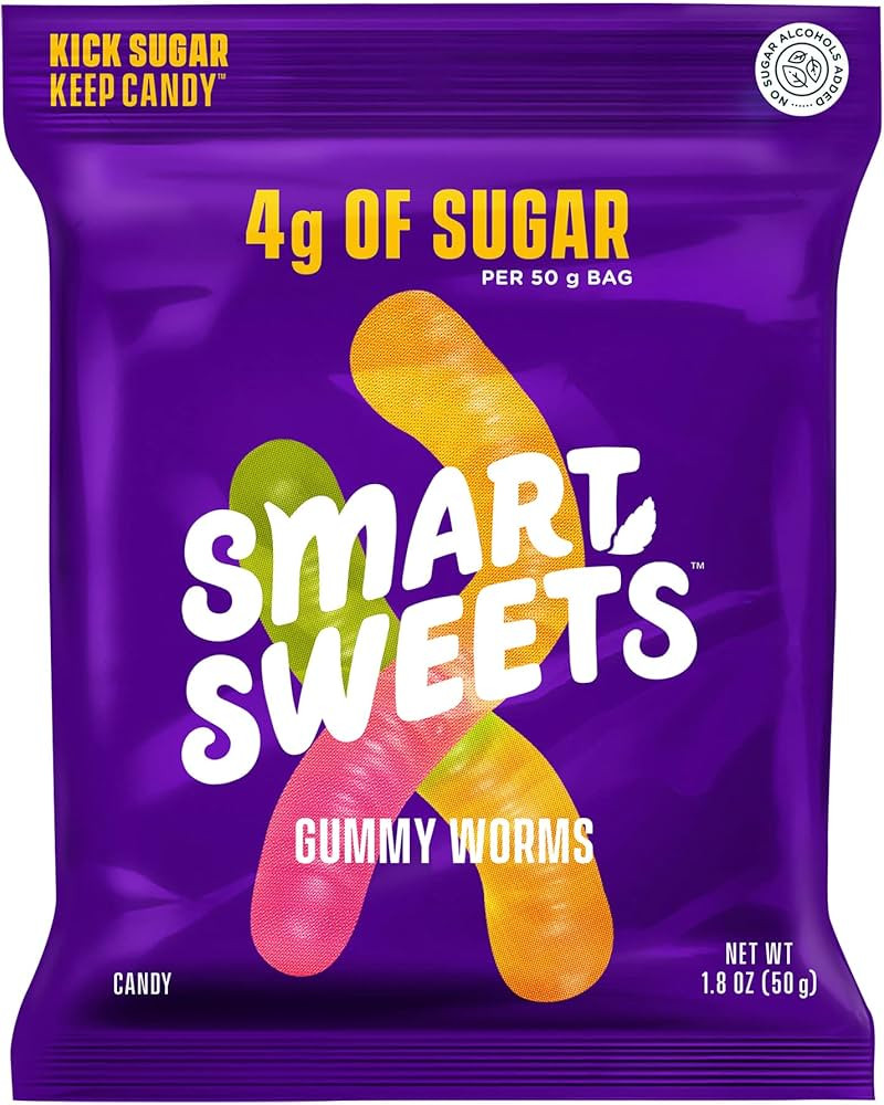 SmartSweets Gummy Worms, 1.8oz (Pack of 12), Candy with Low Sugar (4g), Low Calorie (110), No Art... | Amazon (US)