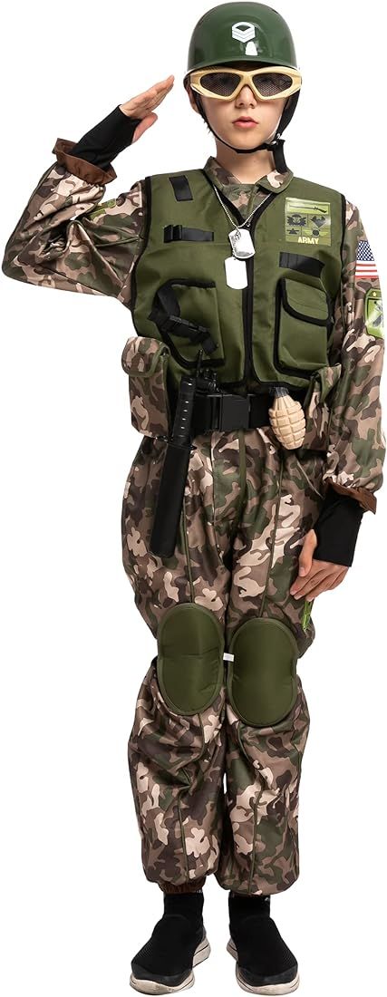 Army Soldier/Camo Trooper Kids Costume in Green Camouflage Print for Boys (3-12yrs) | Amazon (US)