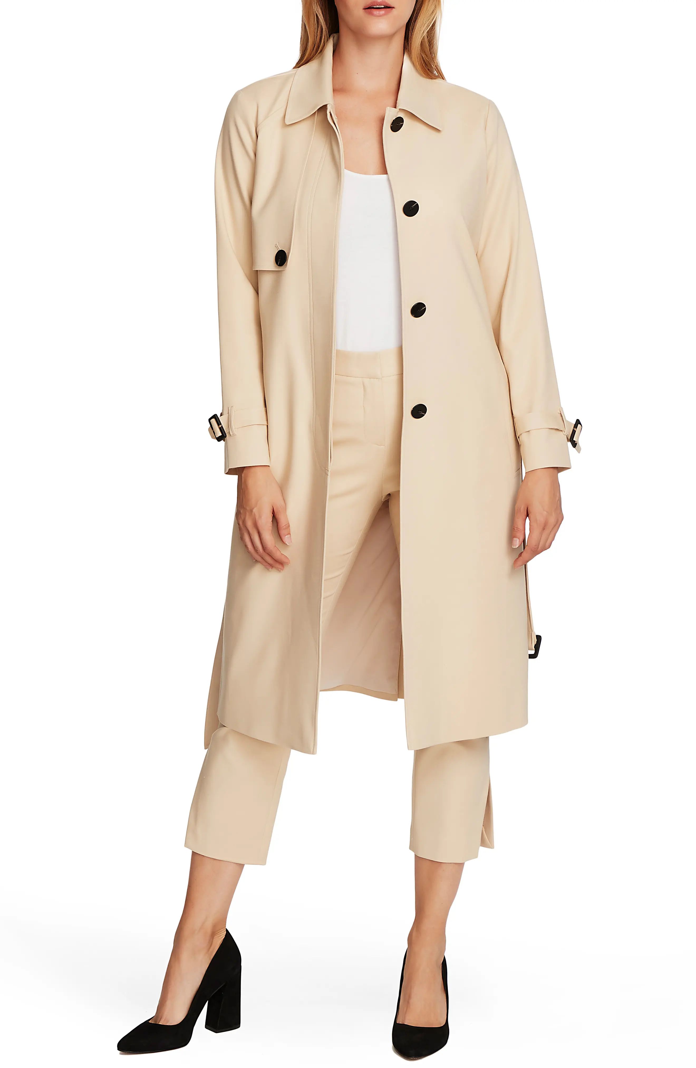 Women's Vince Camuto Belted Double Weave Trench Coat, Size X-Large - Beige | Nordstrom