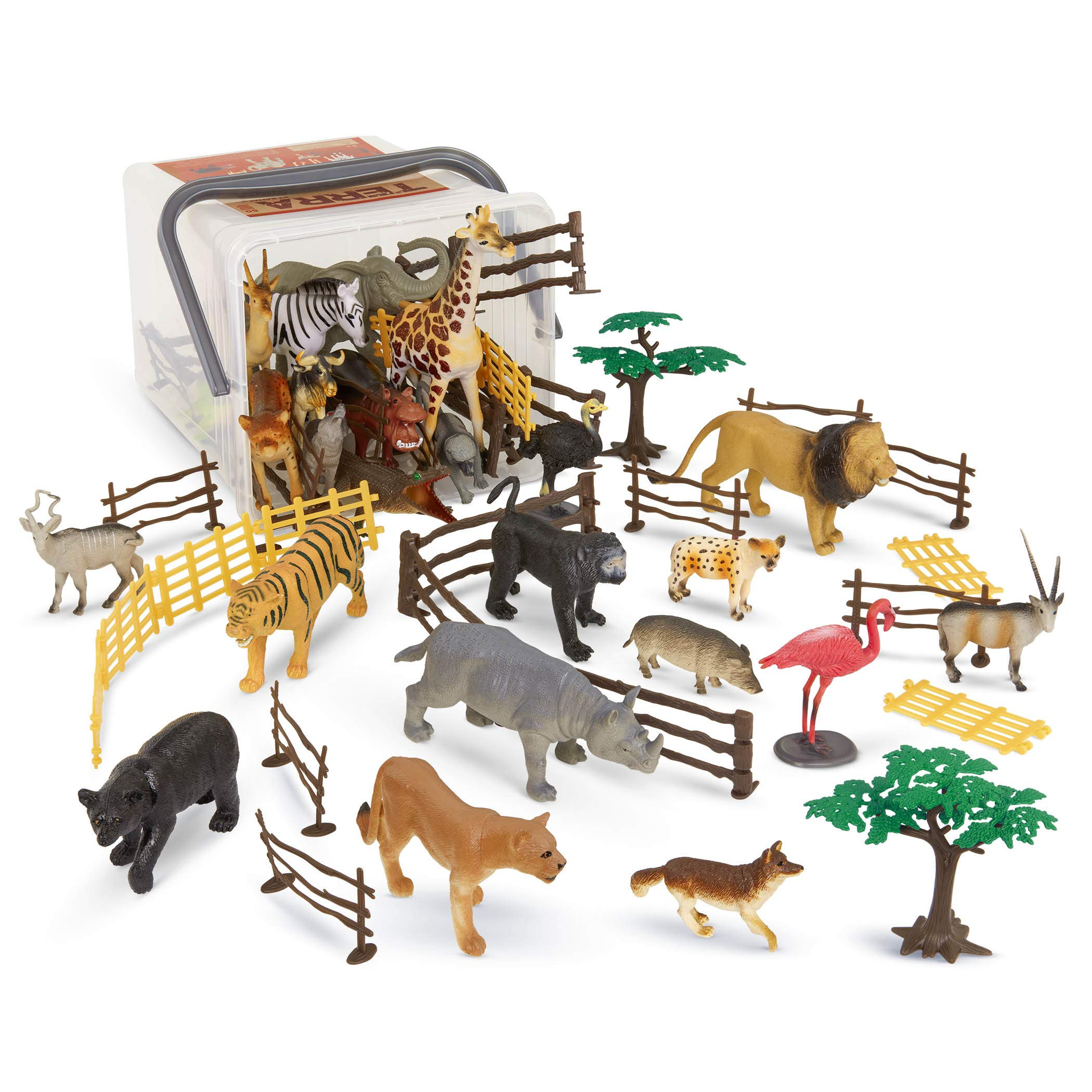 Terra by Battat – 60 Pcs Jungle World Animal Playset - Educational Toys for 3+ Year Old Kids - Realistic Plastic Animal Figurines and Accessories - Giraff, Lion, Tiger, Zebra, Gorilla & More | Amazon (US)