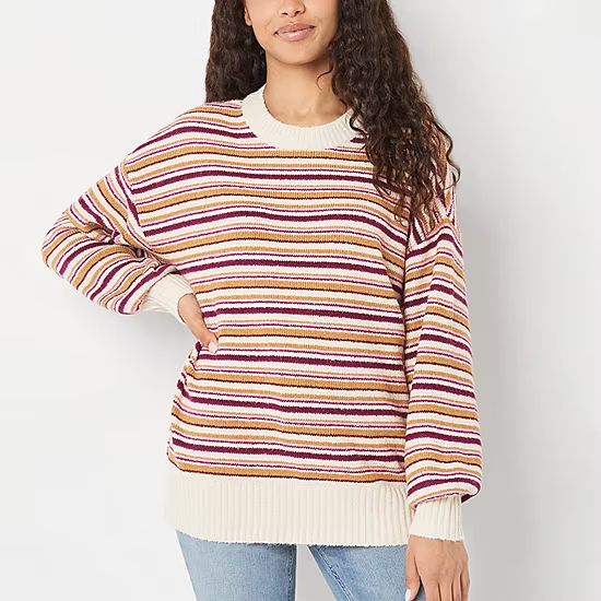 new!Arizona Juniors Womens Crew Neck Long Sleeve Striped Pullover Sweater | JCPenney