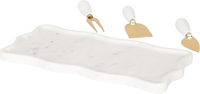 Kate and Laurel Waylock Modern Authentic Marble Cheese Board with Utensils, 4 Piece Set, White Ma... | Amazon (US)