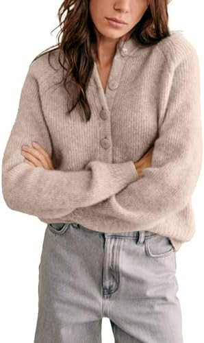 Bianstore Womens Casual Long Sleeve Crewneck Button Down Cardigan Chunky Knit Open Front Sweater ... | Amazon (US)