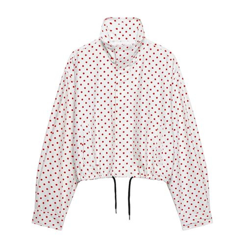 JoinQueen Women Polka Dot Jacket Stand Collar Cropped Jackets Zip Up Coat Casual Fashion Coat Fall Spring Jacket with Pockets(Red,S) | Amazon (US)