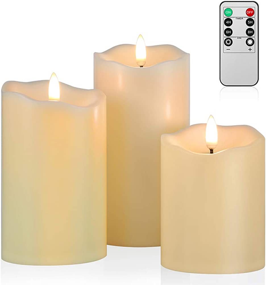 ANGELLOONG Flickering Flameless Candles, Most Realistic LED Candles with Remote and Timer, Set of 3 Battery Operated Candles for Valentines Home Wedding Birthday Decoration | Amazon (US)