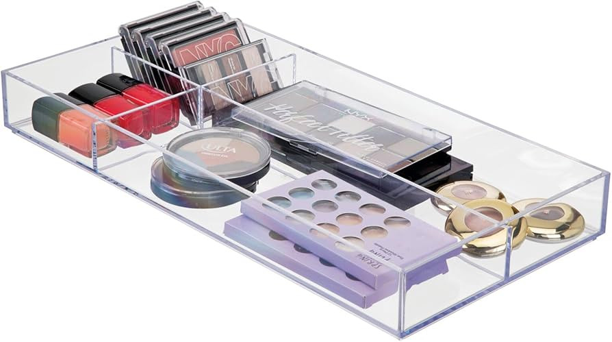 mDesign Plastic Divided Makeup Organizer Holder Tray for Bathroom Drawer, Vanity, Countertop Stor... | Amazon (US)