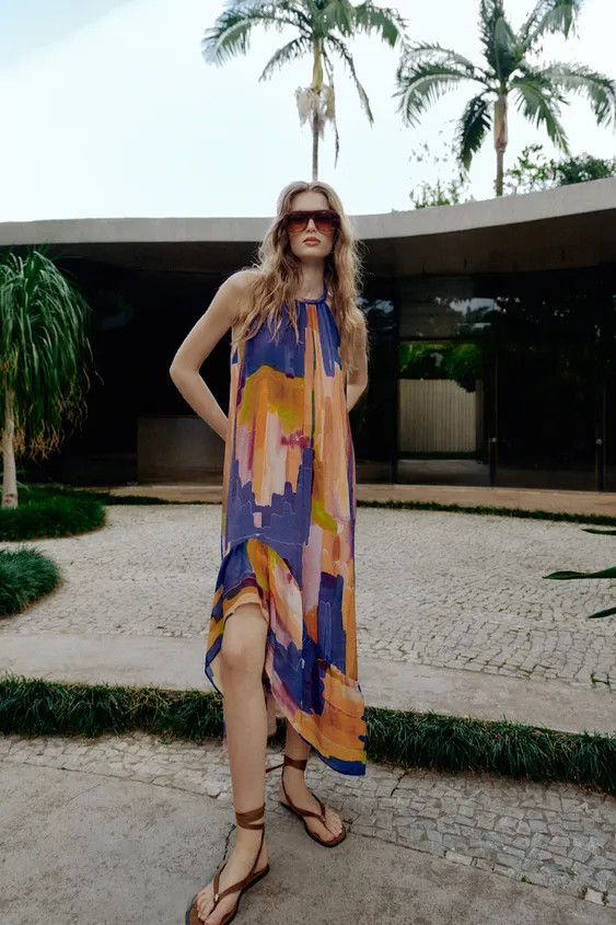 ASYMMETRIC HEM PRINTED DRESS | Zara US