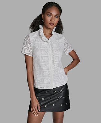 Women's Short-Sleeve Ruffle Front Top | Macy's