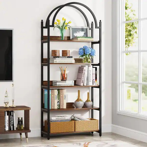 5 Tier Gold Bookshelf, Arched Bookcase, Storage Rack Shelves in Living Room/Home/Office/Bedroom - Ru | Bed Bath & Beyond