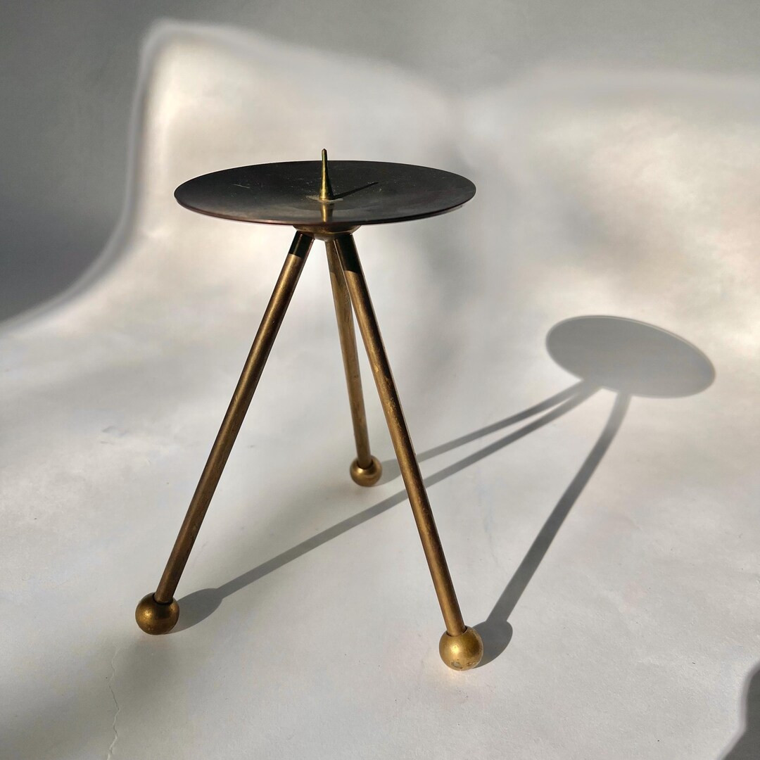Vintage Modern Tall Solid Brass Footed Tripod Pillar / Ball Candleholder - Brass Candleholder Dec... | Etsy (US)