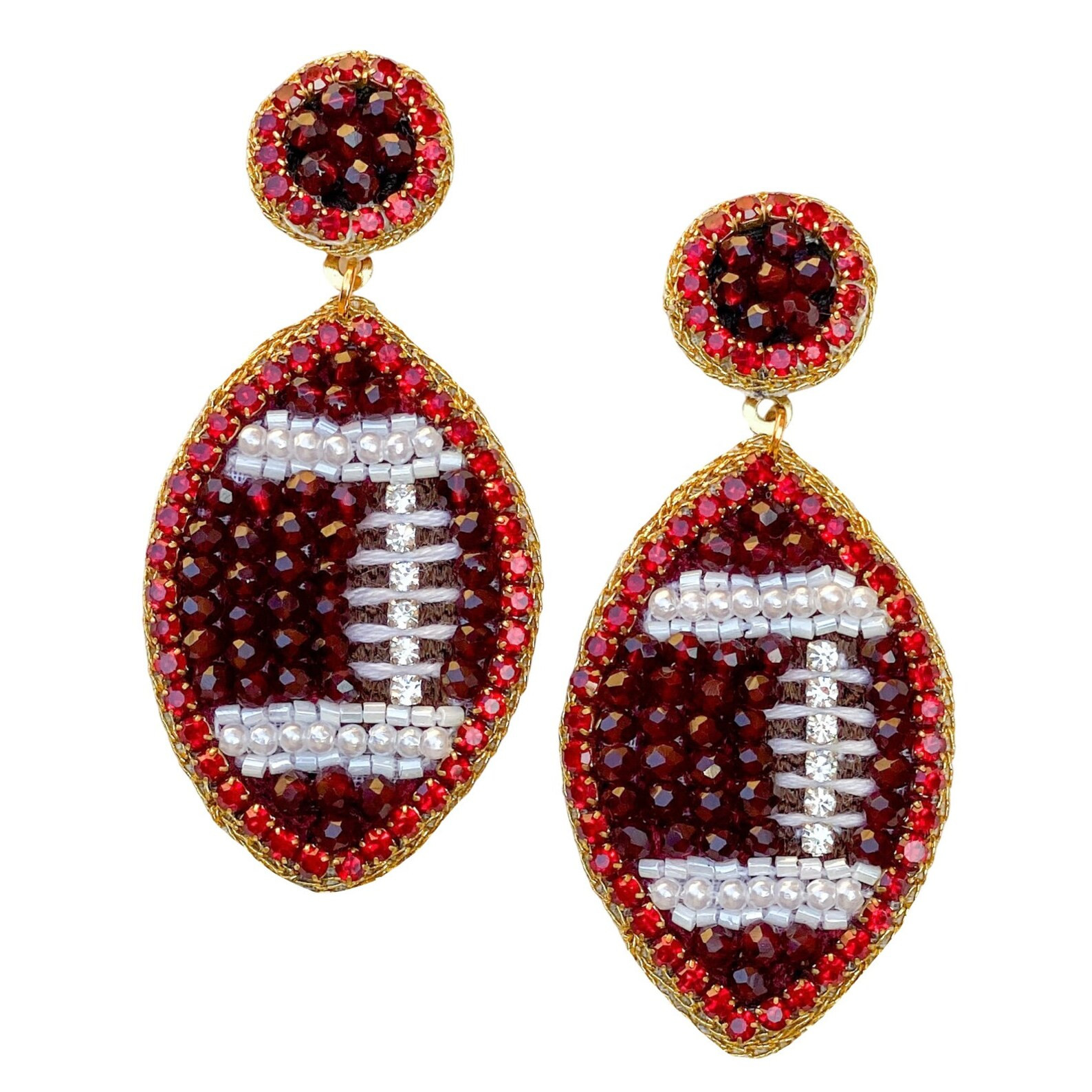 Maroon Burgundy Beaded Gameday Football Earrings - Etsy | Etsy (US)