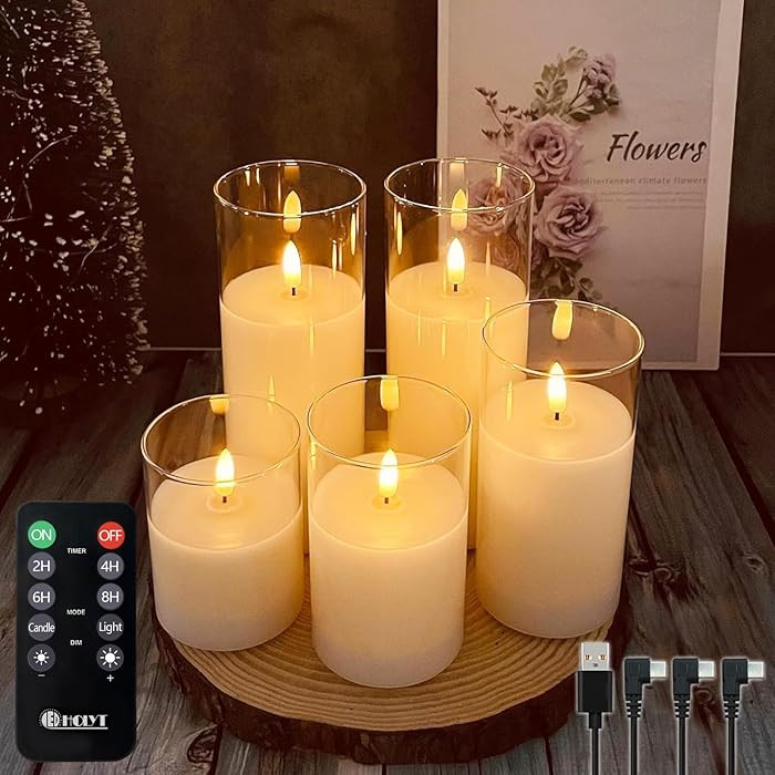 LEDHOLYT Rechargeable Flameless Candle, Flashing LED Pillar Real Wax Candle with Remote Control a... | Amazon (US)