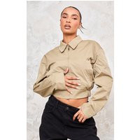 Cream Bleach Detail Faux Leather Cropped Bomber | PrettyLittleThing US