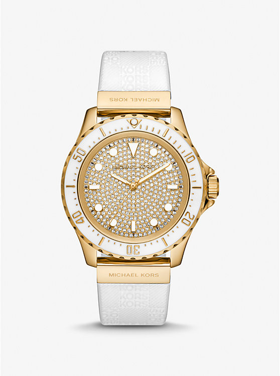 Oversized Slim Everest Pavé Gold-Tone and Embossed Silicone Watch | Michael Kors US