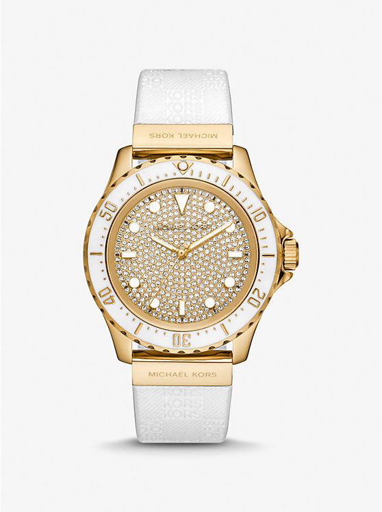 Oversized Slim Everest Pavé Gold-Tone and Embossed Silicone Watch | Michael Kors US
