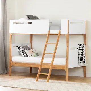 South Shore Bebble Modern Bunk Bed - Pure White and Exotic Light Wood | Bed Bath & Beyond