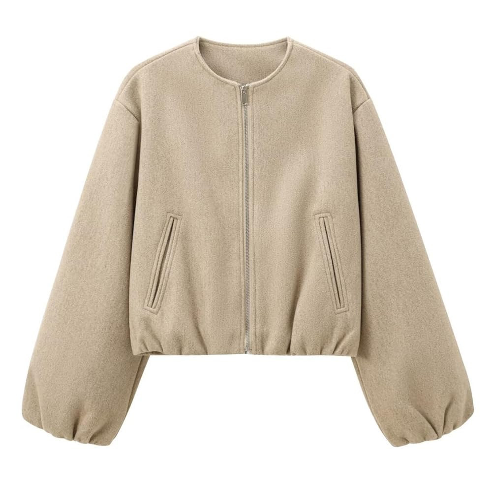 Womens Cropped Bomber Jacket Casual Zip Up Varsity Jackets Trendy Outwear Coats with Welt Pockets | Amazon (US)