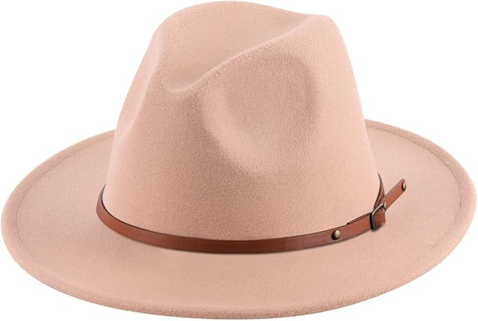 Lanzom Women Lady Retro Wide Brim Floppy Panama Hat Belt Buckle Wool Fedora Hat | Amazon (US)