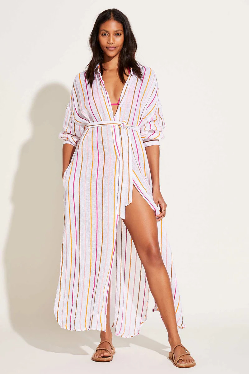 Vitamin A Playa Caftan Sunny Stripe EcoLinen | Vitamin A Swim