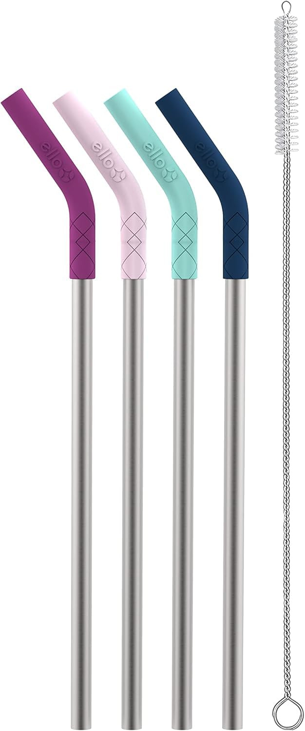Ello Impact 4 Pack Reusable Metal Straws with Silicone Tips Made from Stainless Steel, Dishwasher... | Amazon (US)