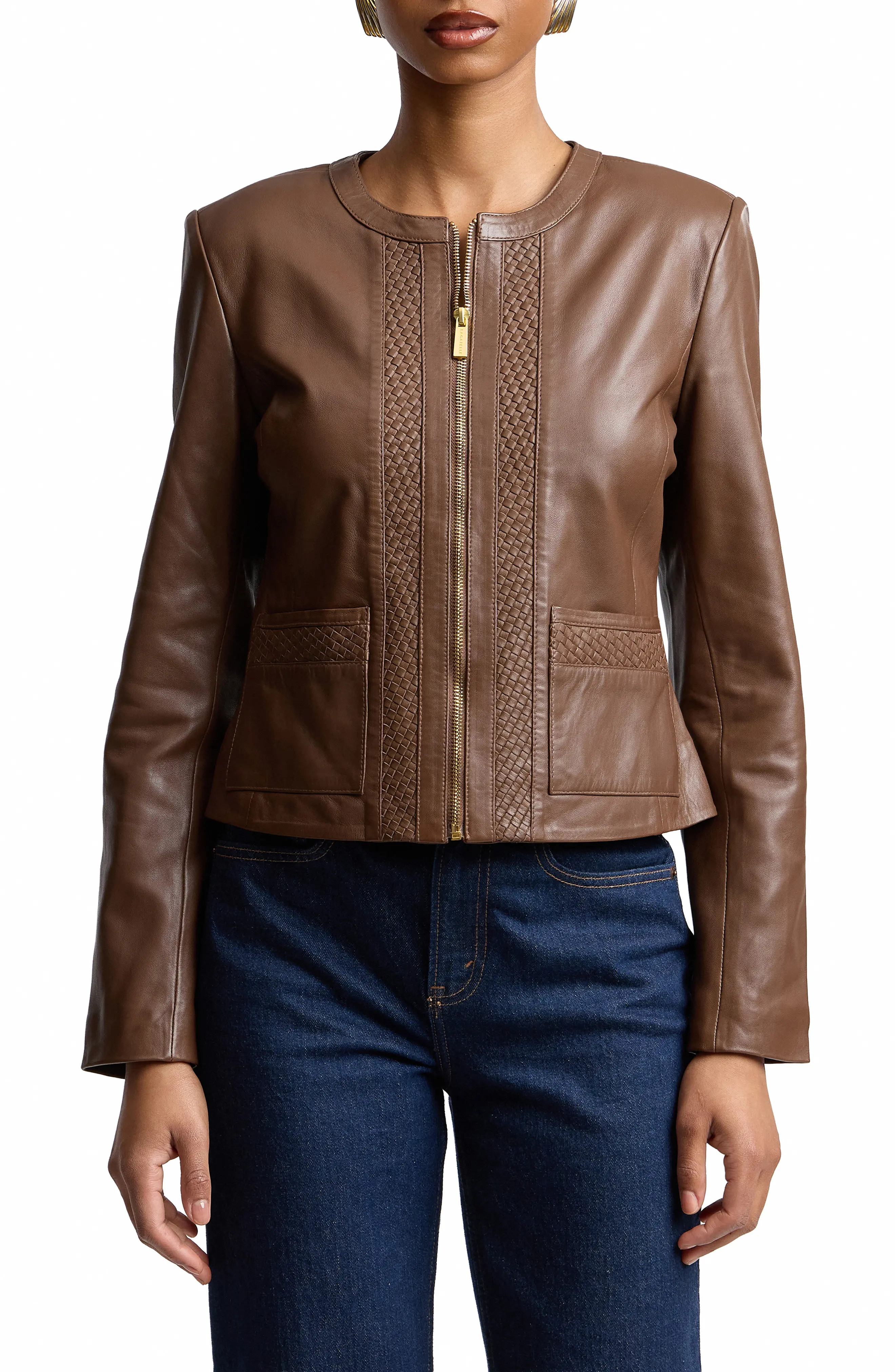 Basketweave Detail Leather Jacket (Women) | Nordstrom | Nordstrom
