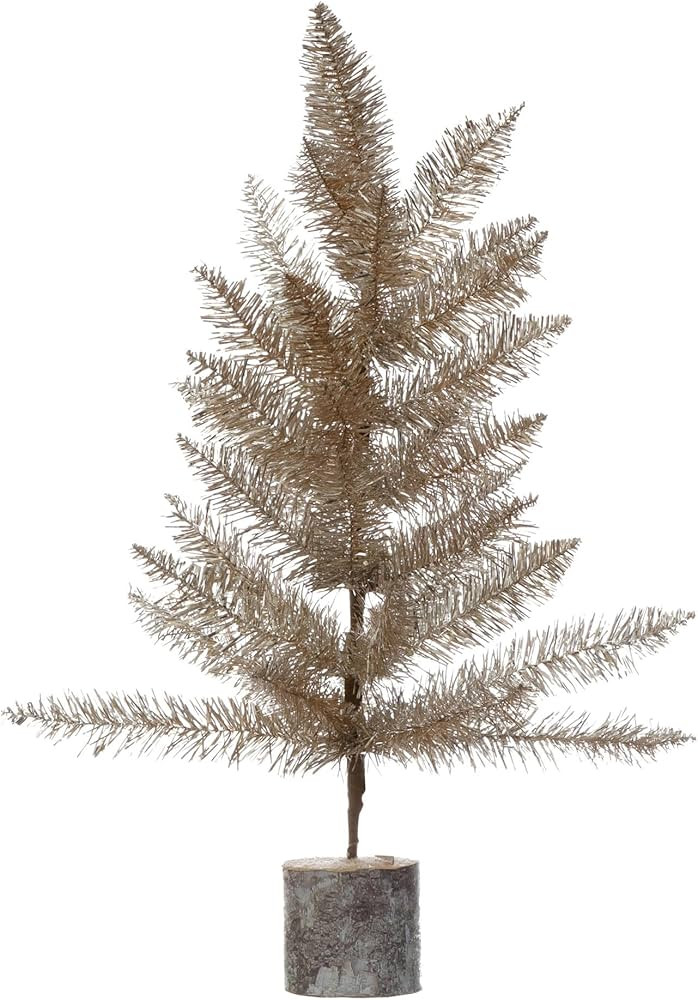 Creative Co-Op 15" Round x 23" H Tinsel Tree w/Wood Slice Base, Silver & Gold Finish Figures and ... | Amazon (US)