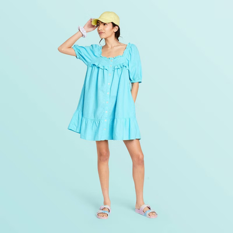 Women's Short Sleeve Ruffle Dress - Stoney Clover Lane x Target Blue | Target