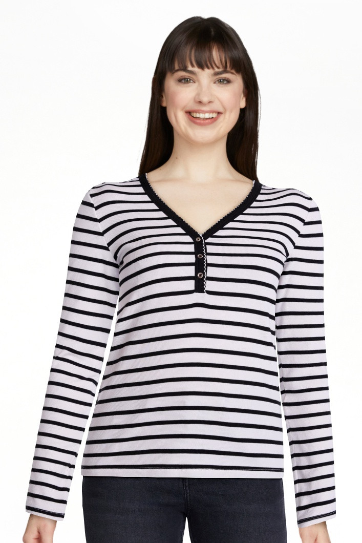 Scenario Women's and Women's Plus Striped Henley Shirt with Long Sleeves, Sizes XS-4X | Walmart (US)