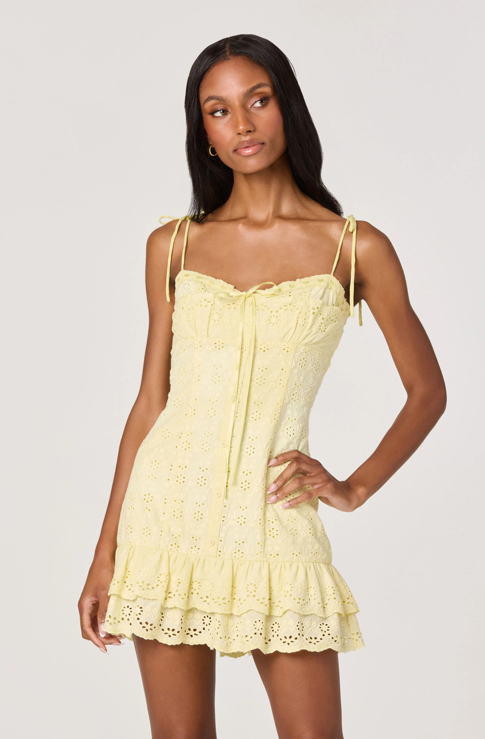 Kelley Eyelet Tie-Strap Mini Dress - Lemon / S | ASTR The Label (US)