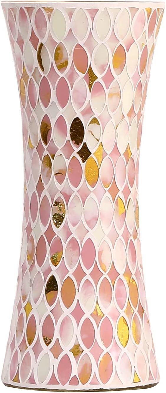 FORYILLUMI Large Glass Vase for Flower, Pink Gold Flowers Vase Mosaic Handmade Colorful Decorativ... | Amazon (US)