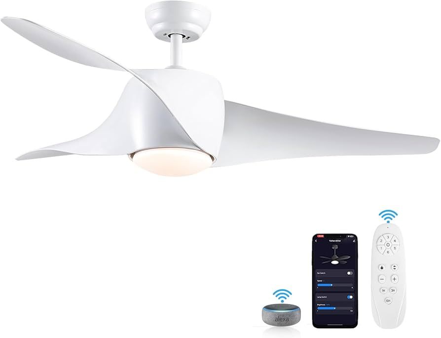 SNJ Smart Ceiling Fans with Lights and Remote, 52" White Ceiling Fan with Light, Modern Ceiling F... | Amazon (US)