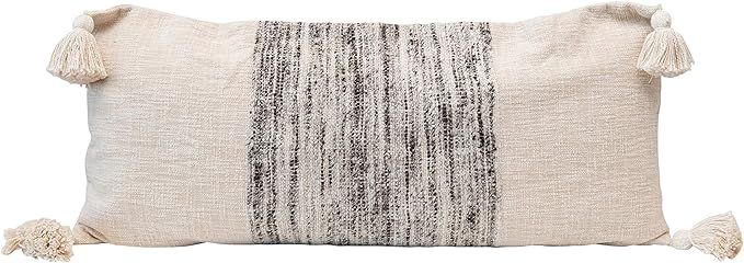 Creative Co-Op Woven Cotton Blend Lumbar Variegated Grey Yarns & Tassels, Cream Color Pillow, 1 C... | Amazon (US)
