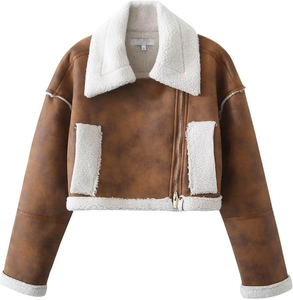 Women's Sherpa Fleece Fuzzy Coats Lamb Velvet Fur Jackets Christmas Suede Wool Blend Cropped Park... | Amazon (US)
