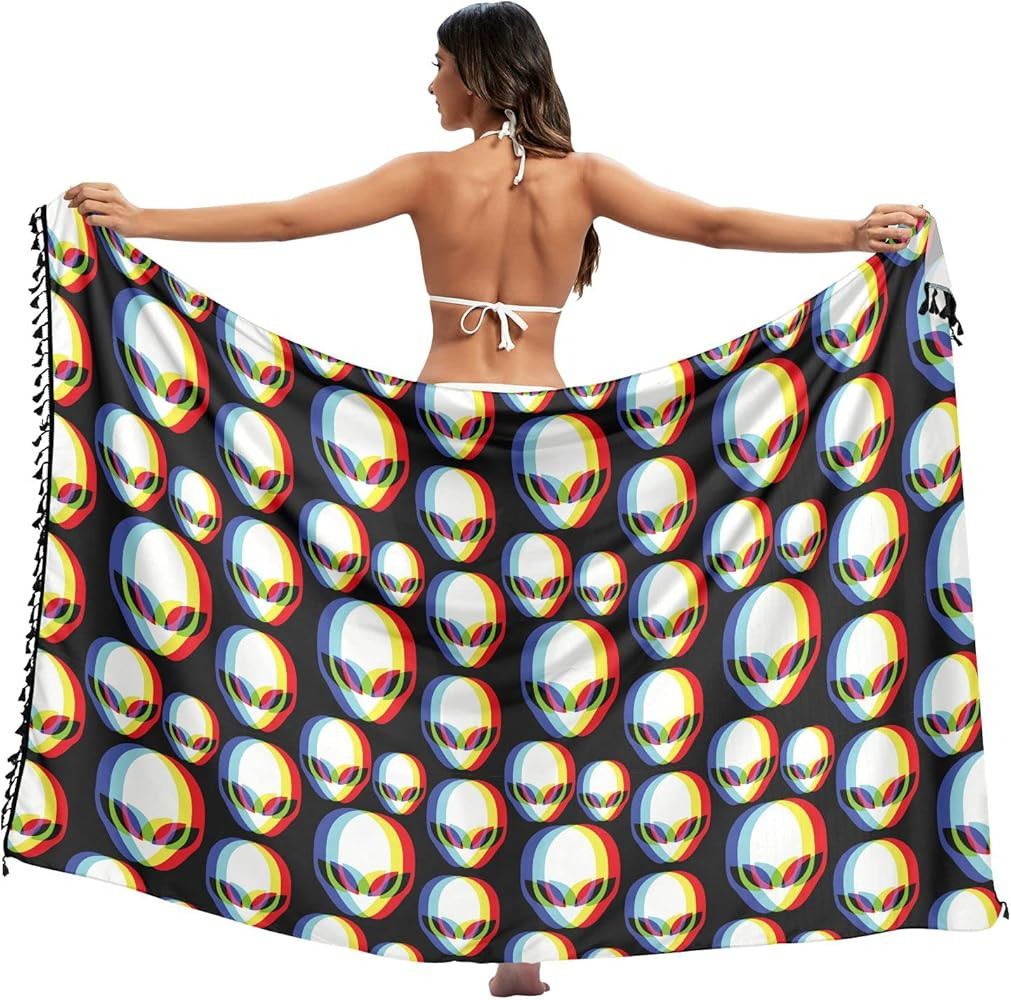 Alien Out of Focus Sarong Skirt Cover Ups for Women, Beach Pool Swimwear Suit Wrap Dress 2 Sizes | Amazon (US)