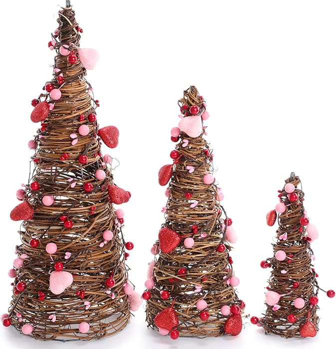 Sotiff 3 Piece Valentines Day Tree Decoration Indoor, Valentine Rattan Table Trees with Lights 15... | Amazon (US)