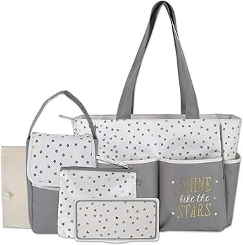 Diaper Bag Tote 5 Piece Set with Sun, Moon, and Stars, Wipes Pocket, Dirty Diaper Pouch, Changing... | Amazon (CA)