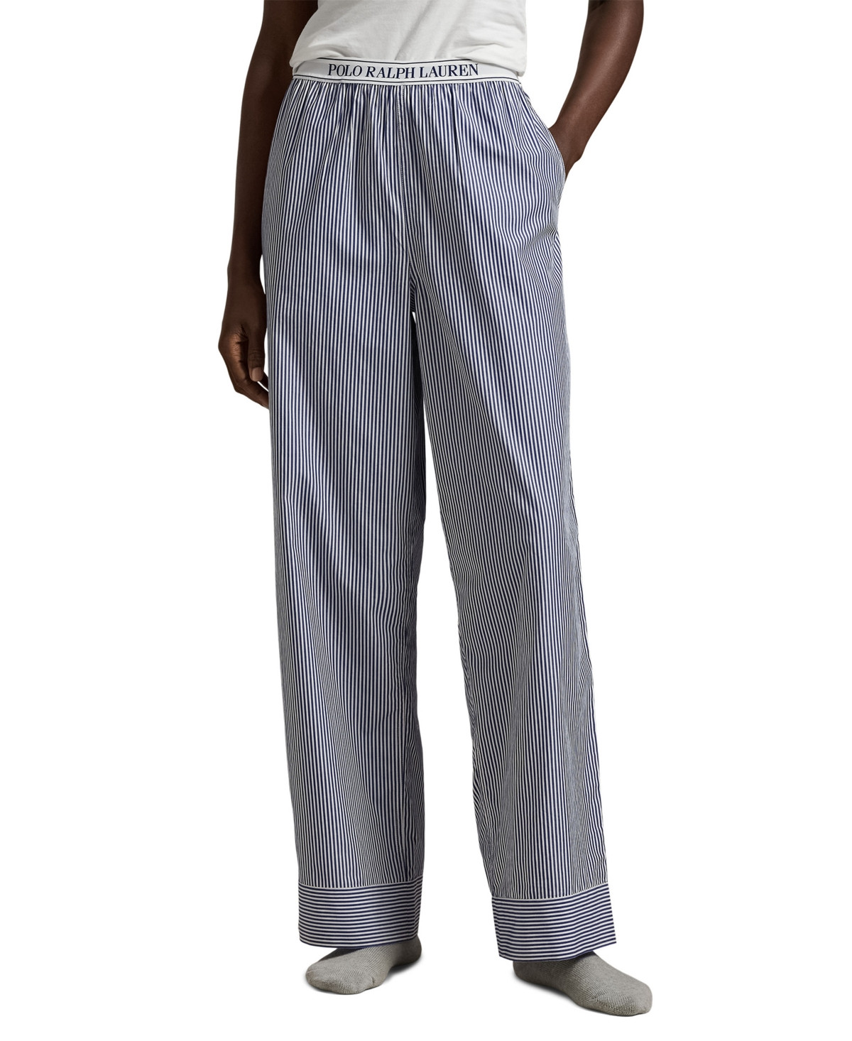 Polo Ralph Lauren Women's Logo Elastic Mid Rise Striped Sleep Pants - Blue white strip | Macy's
