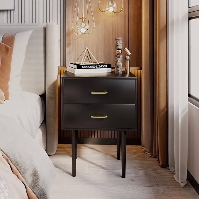 Modern Nightstand with Drawers Black Night Stands for Bedroom,Wood Bedside Table with Drawers,Nig... | Amazon (US)