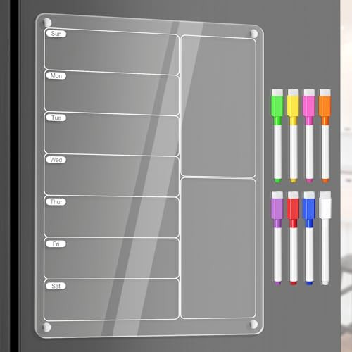 Acrylic Meal Planner Magnetic Menu Board for Kitchen Fridge w/Markers, Clear Weekly Calendar Plan... | Amazon (US)