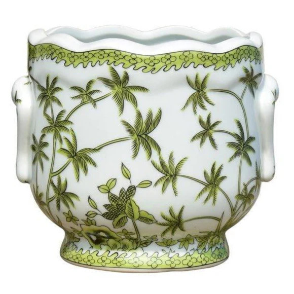 Green Palm Tree on White Porcelain Cachepot | The Well Appointed House, LLC