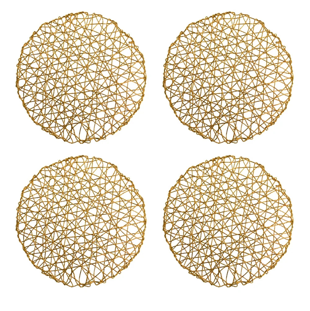 Holiday Decorative 15" Round Woven Metallic Foil Shining Placemats,Charger - Set of 4 (Gold) | Walmart (US)