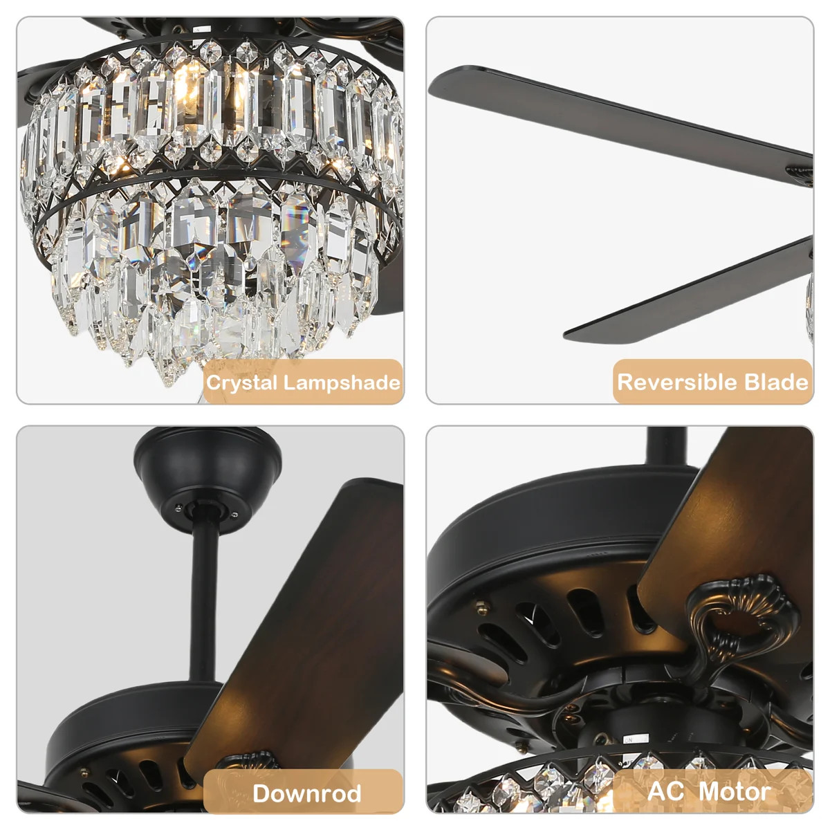 52" Modern Glam Crystal Ceiling Fan with Light and Remote Control, 6 Speeds Reversible Chandelier... | Wayfair North America