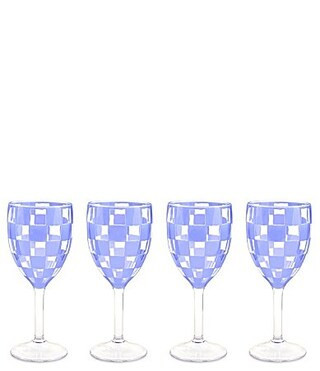 MacKenzie-Childs Check Acrylic Wine Goblets Set of 4 - Blue Check | Dillard's