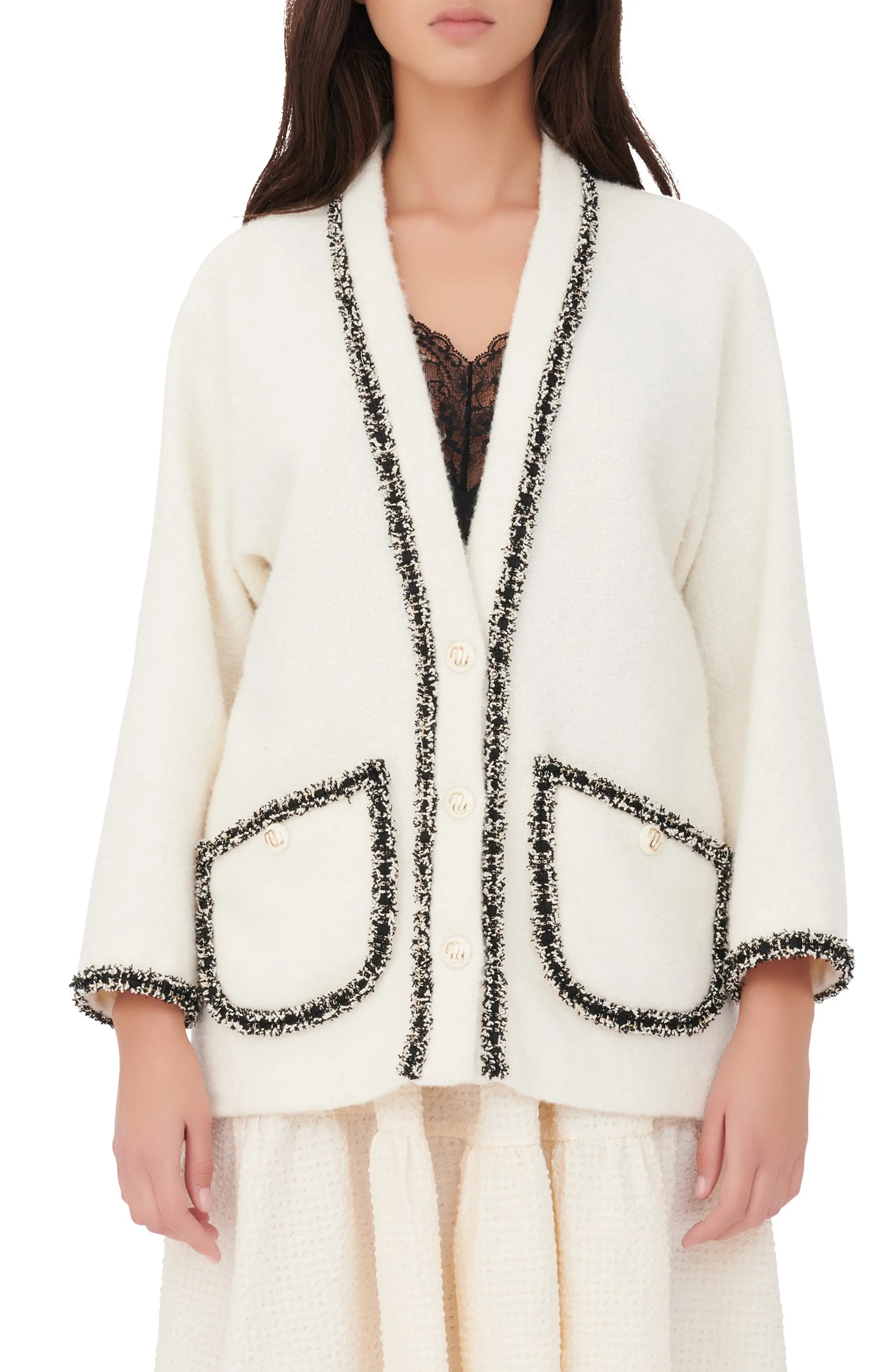 Women's Maje Tweed Outline Jacket, Size 4 US - Beige | Nordstrom