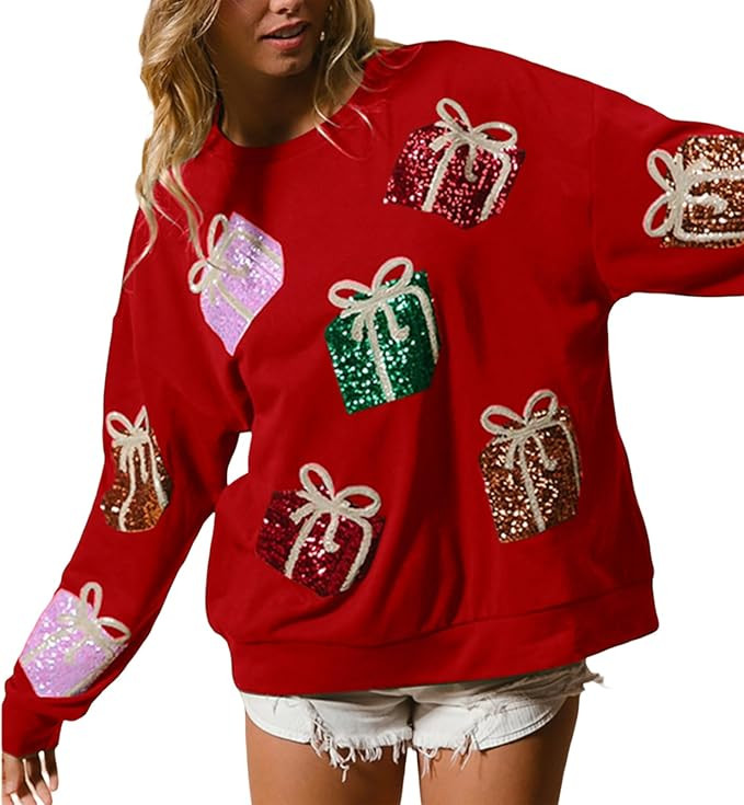 Amiblvowa Women Sequin Christmas Sweatshirt Nutcracker Santa Holiday Cute Graphic Sweater Crewnec... | Amazon (US)