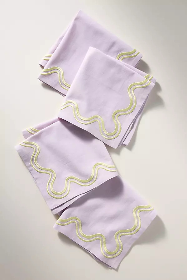 Madeline Embroidered Cotton Napkins, Set of 4 | Anthropologie (UK)