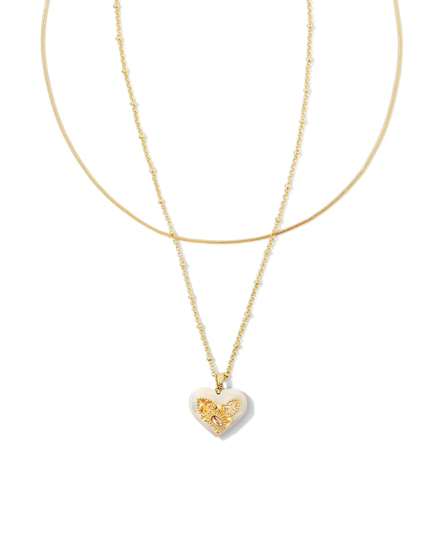 Penny Gold Heart Multi Strand Necklace in Ivory Mother-of-Pearl | Kendra Scott | Kendra Scott