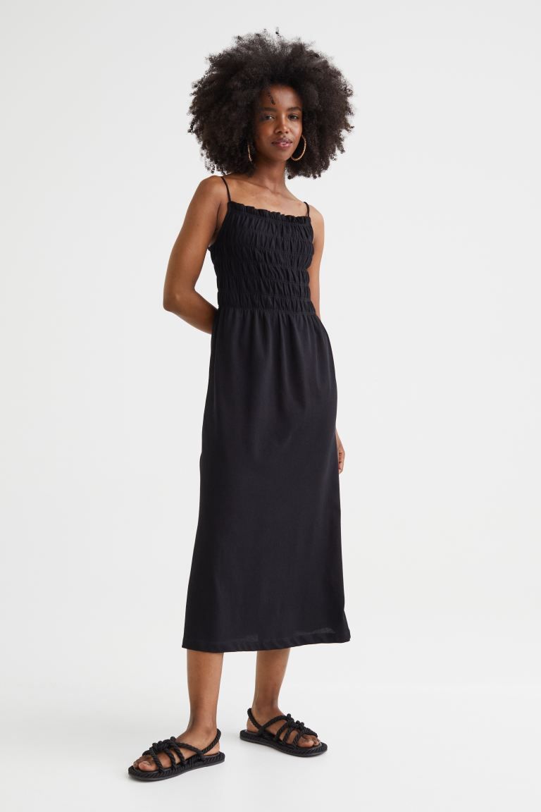 Calf-length dress in soft cotton jersey with narrow, adjustable shoulder straps, a square necklin... | H&M (US)
